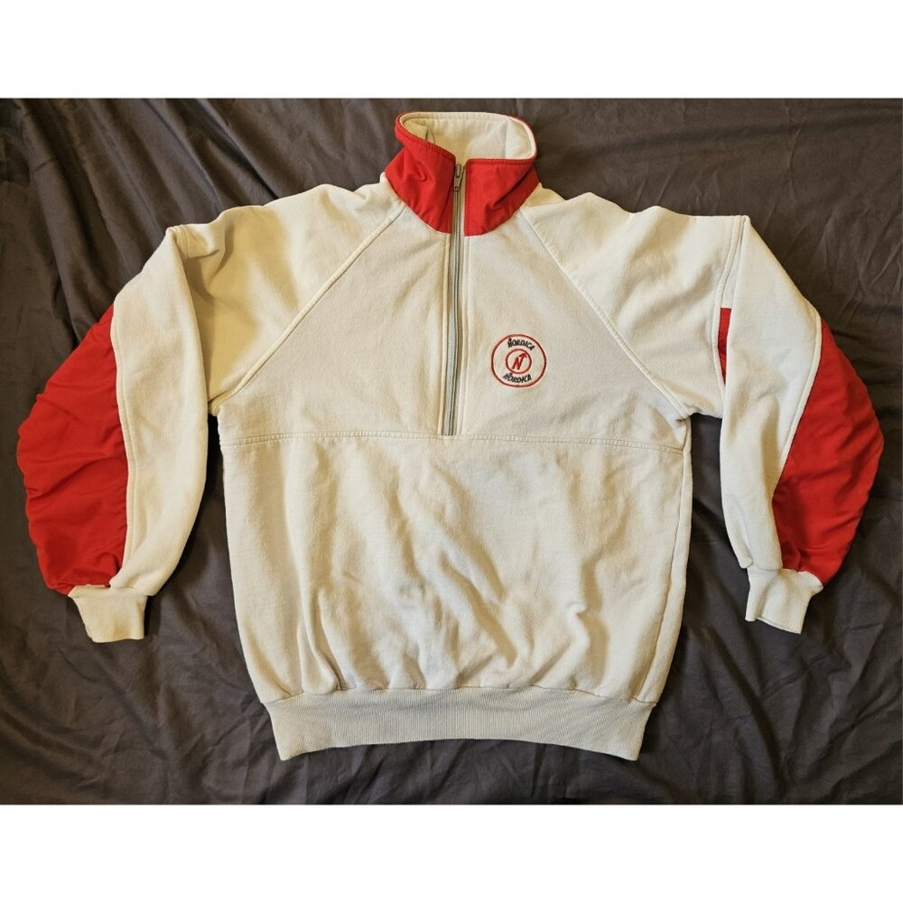 Vintage Nordica 1/2 Zip Fleece Pullover Medium Ski White & Red Made In Canada